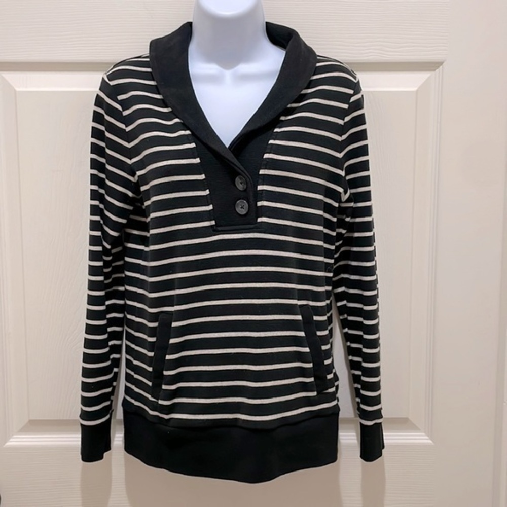 Banana Republic Black & Cream Striped V-Neck Sweater